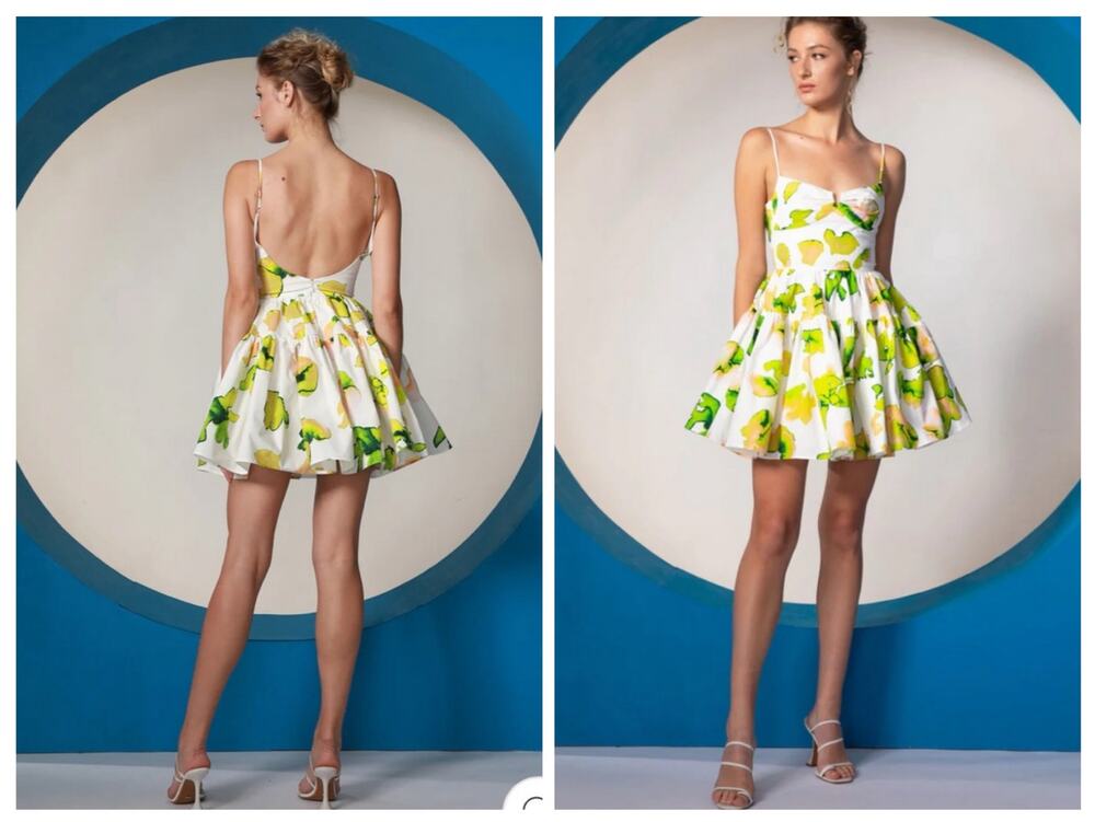 Sau Lee Colette Printed Taffeta Tiered Mini Dress